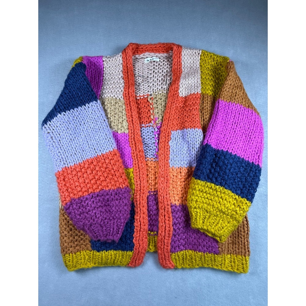 In Loom Womens Colorblock Patchwork Chunky Knit Cardigan Sweater ILS8806 S/M
